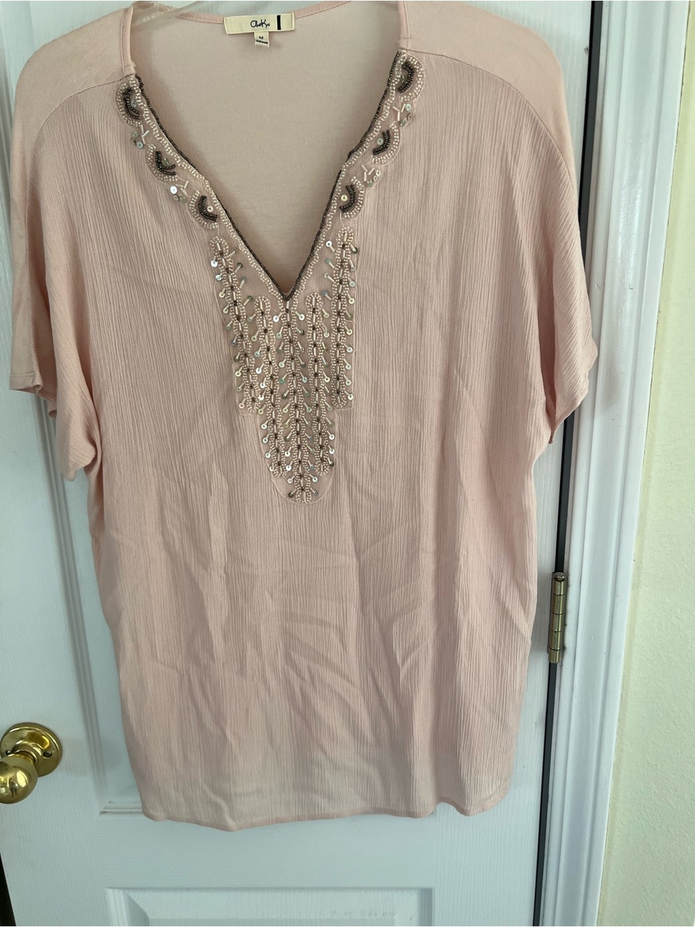 Blush Pink Embellished V-Neck Tunic